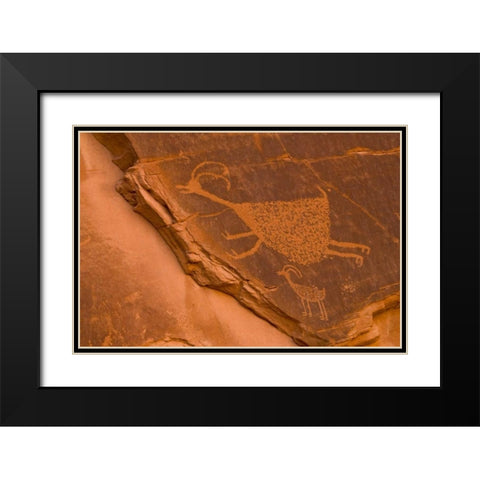 UT, Monument Valley NP Petroglyph etching Black Modern Wood Framed Art Print with Double Matting by OBrien, Jay