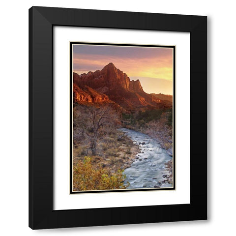 UT, Zion NP The Watchman and Virgin River Black Modern Wood Framed Art Print with Double Matting by Welling, Dave