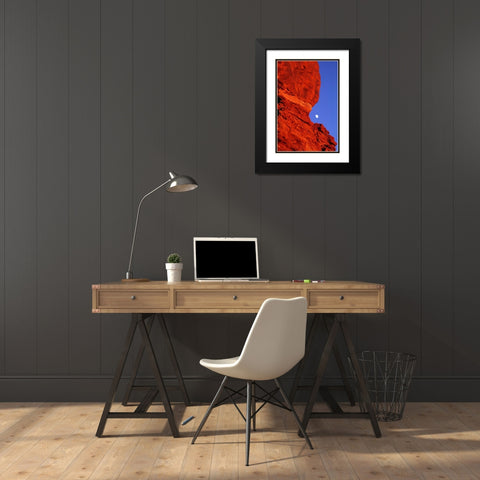 USA, Utah, Arches NP Moonrise over Balanced Rock Black Modern Wood Framed Art Print with Double Matting by Welling, Dave