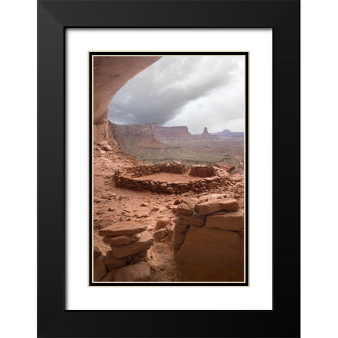 UT, Canyonlands NP Anasazi ruin with clouds Black Modern Wood Framed Art Print with Double Matting by Paulson, Don