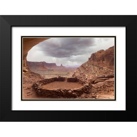 UT, Canyonlands NP Anasazi ruin with lightning Black Modern Wood Framed Art Print with Double Matting by Paulson, Don