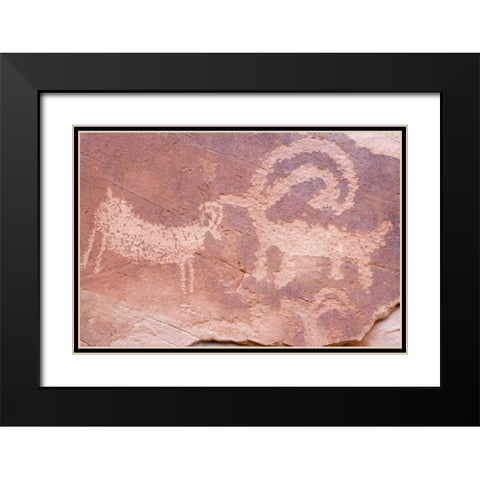UT, Glen Canyon NP Petroglyph byEscalante River Black Modern Wood Framed Art Print with Double Matting by Paulson, Don