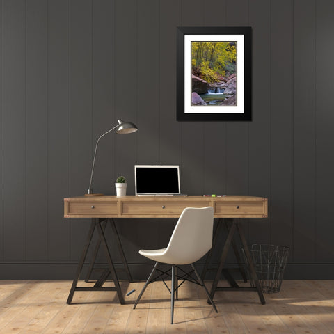 UT, Zion Virgin River waterfall and The Narrows Black Modern Wood Framed Art Print with Double Matting by Rotenberg, Nancy