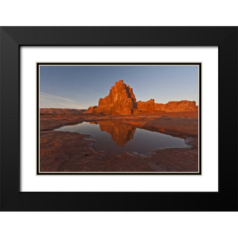 UT, Arches NP, Rock formation reflect in puddle Black Modern Wood Framed Art Print with Double Matting by Illg, Cathy and Gordon