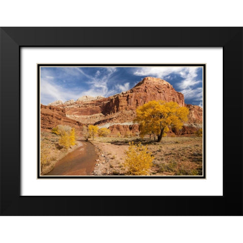 Utah, Capitol Reef Creek and autumn landscape Black Modern Wood Framed Art Print with Double Matting by Illg, Cathy and Gordon