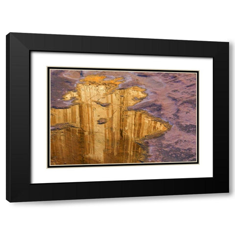 Utah, Glen Canyon Pool of water reflects a cliff Black Modern Wood Framed Art Print with Double Matting by Paulson, Don