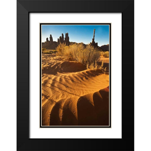 UT, Monument Valley Totem pole and sand dunes Black Modern Wood Framed Art Print with Double Matting by Rotenberg, Nancy