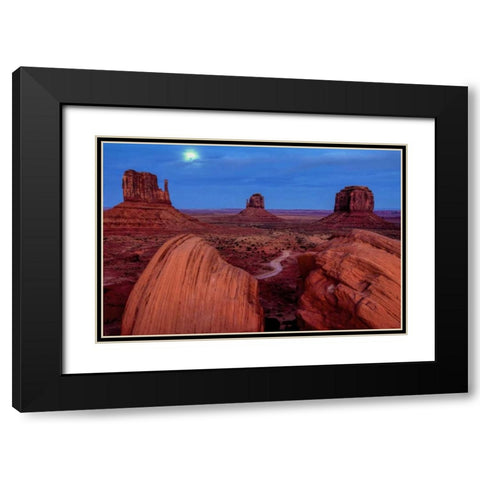 UT, Monument Valley Moon and landscape Black Modern Wood Framed Art Print with Double Matting by OBrien, Jay