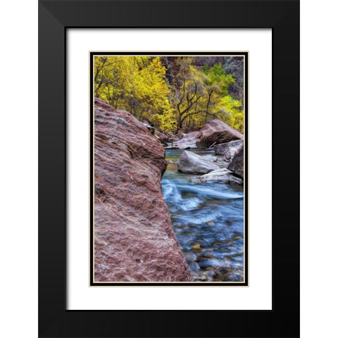 USA, Utah, Zion NP Stream in autumn landscape Black Modern Wood Framed Art Print with Double Matting by OBrien, Jay