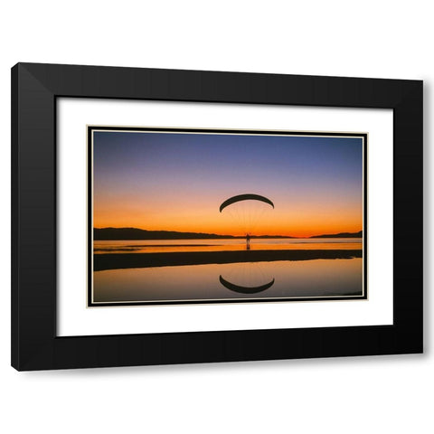 Paraglider over the Great Salt Lake-Utah at sunset Black Modern Wood Framed Art Print with Double Matting by Garber, Howie