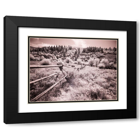 USA-Utah-Infrared of the Logan Pass area with long rail fence Black Modern Wood Framed Art Print with Double Matting by Eggers, Terry
