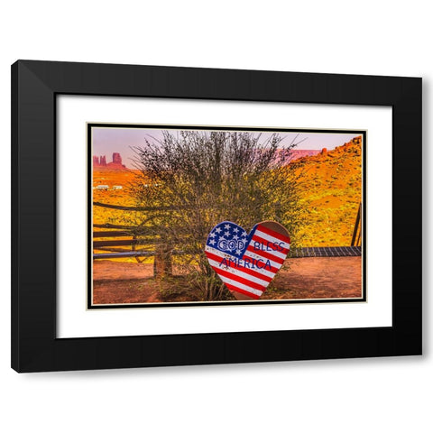 God Bless America sign-Monument Valley-Utah Black Modern Wood Framed Art Print with Double Matting by Perry, William