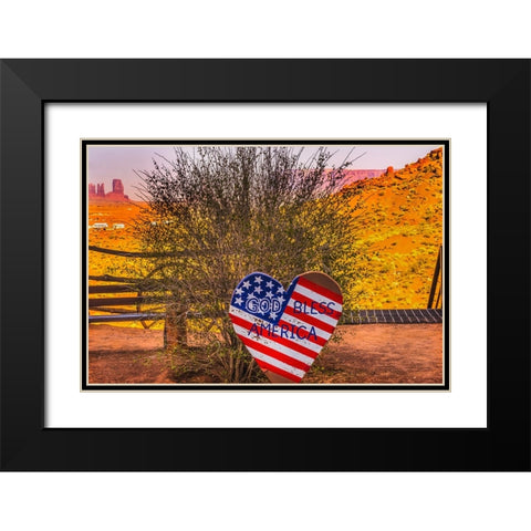 God Bless America sign-Monument Valley-Utah Black Modern Wood Framed Art Print with Double Matting by Perry, William