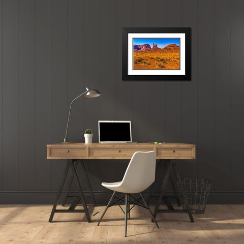 Colorful Sitting Hen Butte rock formation-Monument Valley-Utah Black Modern Wood Framed Art Print with Double Matting by Perry, William