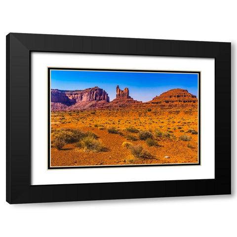 Colorful Sitting Hen Butte rock formation-Monument Valley-Utah Black Modern Wood Framed Art Print with Double Matting by Perry, William