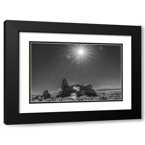 Black and white Turret Arch- Windows Section- Arches National Park- Moab- Utah. Black Modern Wood Framed Art Print with Double Matting by Perry, William