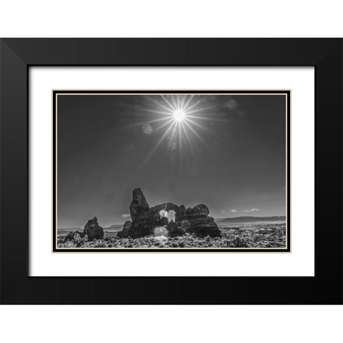 Black and white Turret Arch- Windows Section- Arches National Park- Moab- Utah. Black Modern Wood Framed Art Print with Double Matting by Perry, William