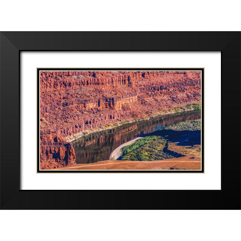 Green River- Grand View Point Overlook- Red Rock Canyons- Canyonlands National Park- Moab- Utah. Black Modern Wood Framed Art Print with Double Matting by Perry, William
