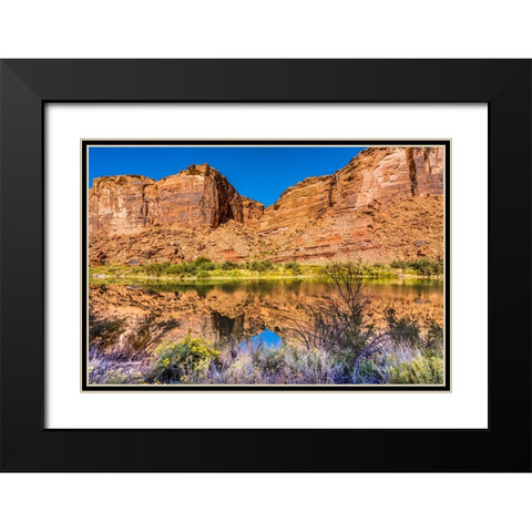 Sandy beach river access. Colorado River- Moab- Utah. Black Modern Wood Framed Art Print with Double Matting by Perry, William