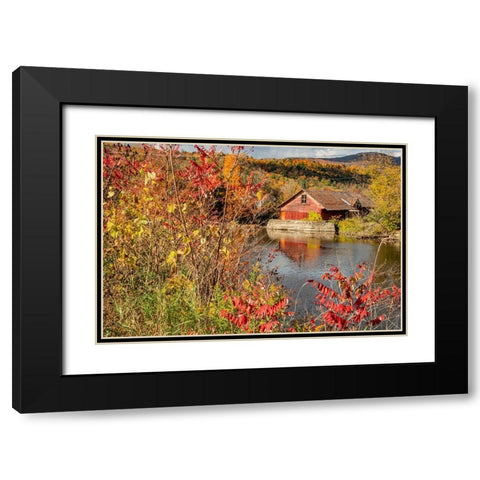 USA-Vermont-Moscow-mill on Little River pond there-fall foliage Black Modern Wood Framed Art Print with Double Matting by Jones, Allison