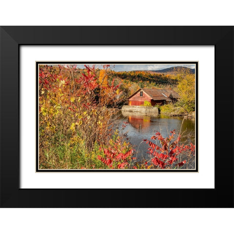 USA-Vermont-Moscow-mill on Little River pond there-fall foliage Black Modern Wood Framed Art Print with Double Matting by Jones, Allison