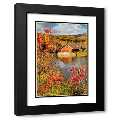 USA-Vermont-Moscow-mill on Little River pond there-fall foliage Black Modern Wood Framed Art Print with Double Matting by Jones, Allison