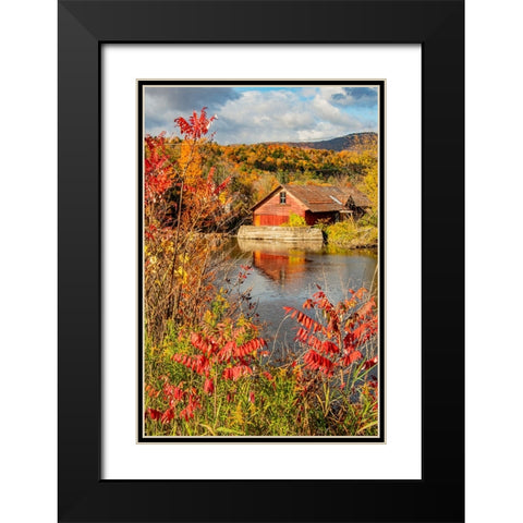 USA-Vermont-Moscow-mill on Little River pond there-fall foliage Black Modern Wood Framed Art Print with Double Matting by Jones, Allison