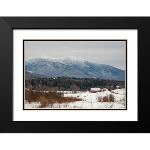 USA-Vermont-Cambridge Lower Pleasant Road-toward the west side of Mount Mansfield-snow on field Black Modern Wood Framed Art Print with Double Matting by Jones, Allison