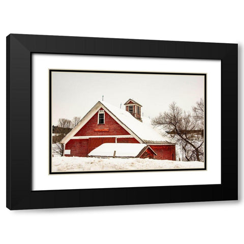 USA-Vermont-Cambridge-Lower Pleasant Valley Road-red barn in snow Black Modern Wood Framed Art Print with Double Matting by Jones, Alison