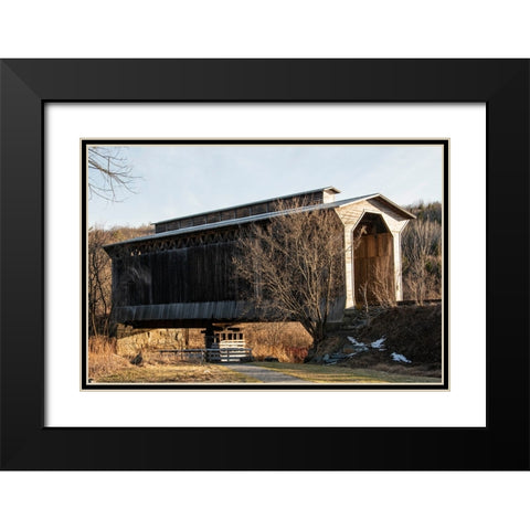USA-Vermont-Wolcott on Rt 15 between Morrisville and Joes Pond-covered RR bridge over Lamoille River Black Modern Wood Framed Art Print with Double Matting by Jones, Allison