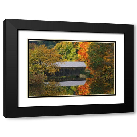 Vermont Covered bridge and autumn reflections Black Modern Wood Framed Art Print with Double Matting by Rotenberg, Nancy