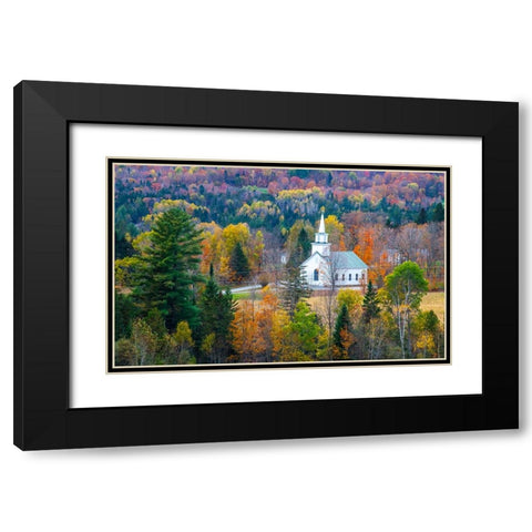 USA-New England-Vermont small village-and white church-Autumn Black Modern Wood Framed Art Print with Double Matting by Gulin, Sylvia