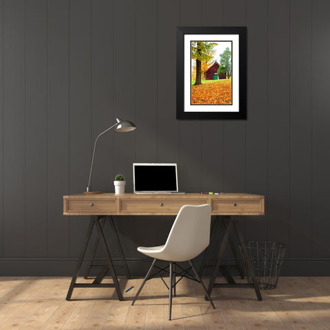 USA-New England-Vermont old brick building covered with ivy in Fall color Black Modern Wood Framed Art Print with Double Matting by Gulin, Sylvia