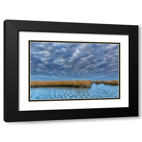 Virginia Cloudy scenic on Chincoteague Island Black Modern Wood Framed Art Print with Double Matting by OBrien, Jay