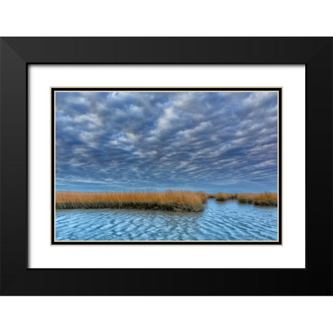 Virginia Cloudy scenic on Chincoteague Island Black Modern Wood Framed Art Print with Double Matting by OBrien, Jay