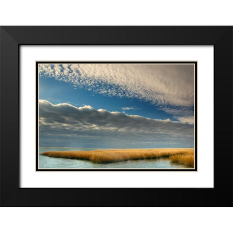 Virginia Cloudy scenic on Chincoteague Island Black Modern Wood Framed Art Print with Double Matting by OBrien, Jay