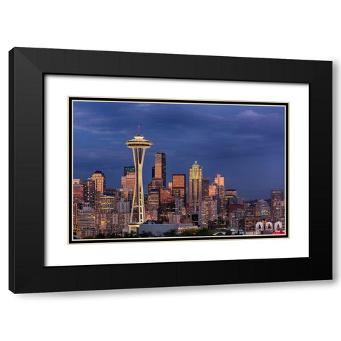 Seattle skyline at dusk-Seattle-Washington State Black Modern Wood Framed Art Print with Double Matting by Jones, Adam