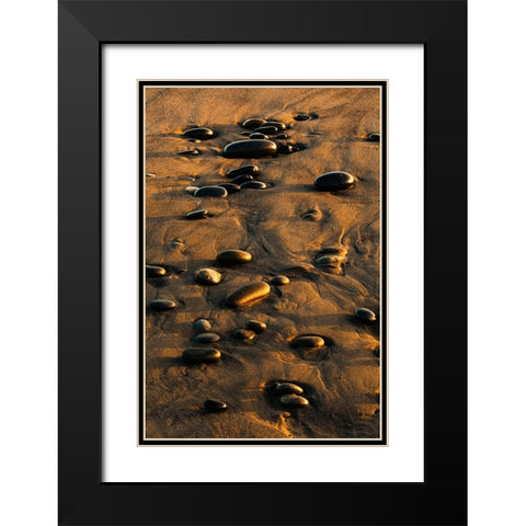 Pattern of smooth round stones on beach at sunset-Olympic National Park-Washington State Black Modern Wood Framed Art Print with Double Matting by Jones, Adam