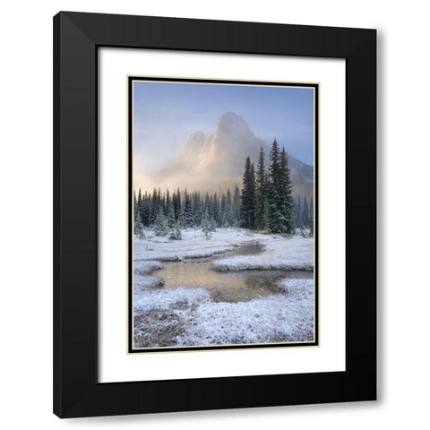 Fresh autumn snow on Liberty Bell Mountain and meadows of Washington State Pass Black Modern Wood Framed Art Print with Double Matting by Majchrowicz, Alan