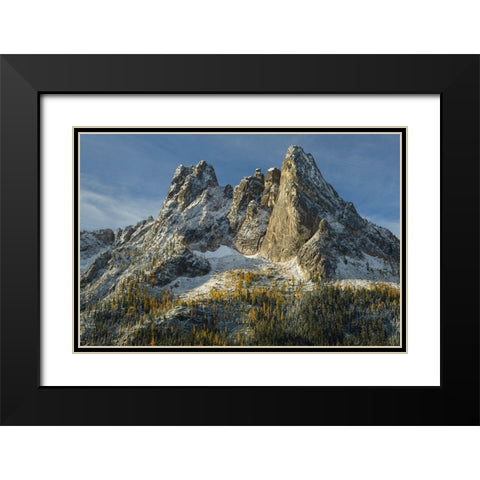 Liberty Bell Mountain and Early Winters Spires seen from Washington State Pass Overlook Black Modern Wood Framed Art Print with Double Matting by Majchrowicz, Alan