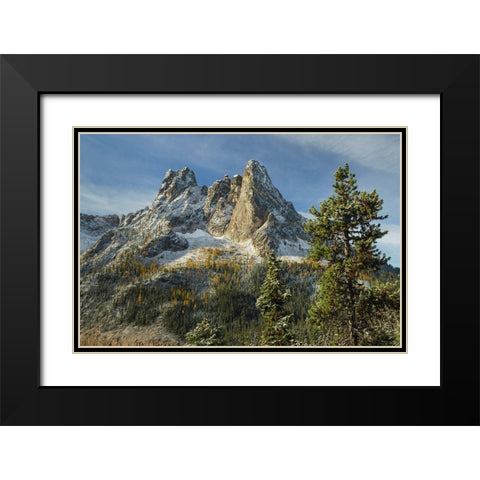 Liberty Bell Mountain and Early Winters Spires seen from Washington State Pass Overlook Black Modern Wood Framed Art Print with Double Matting by Majchrowicz, Alan