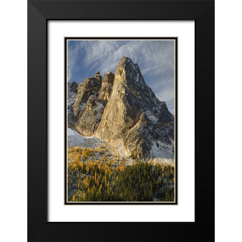 Liberty Bell Mountain Early Winters Spires-and golden autumn Larches Black Modern Wood Framed Art Print with Double Matting by Majchrowicz, Alan