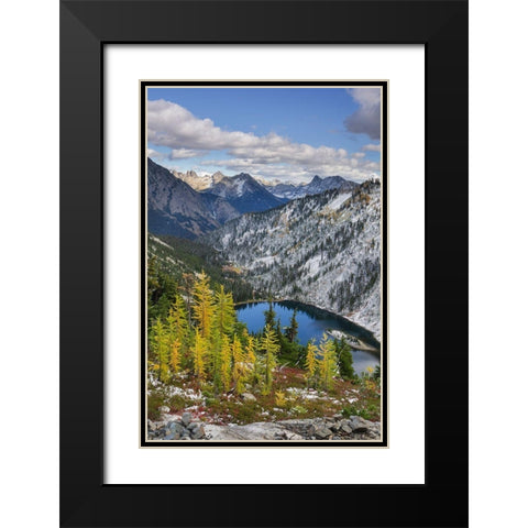 Lake Ann and golden larches after autumn snowfall North Cascades-Washington State Black Modern Wood Framed Art Print with Double Matting by Majchrowicz, Alan