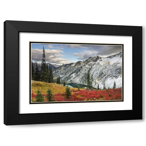 Lake Ann in autumn with fresh snowfall North Cascades-Washington State Black Modern Wood Framed Art Print with Double Matting by Majchrowicz, Alan