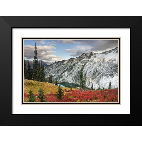 Lake Ann in autumn with fresh snowfall North Cascades-Washington State Black Modern Wood Framed Art Print with Double Matting by Majchrowicz, Alan