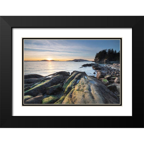 Sunset at Wildcat Cove-looking out to Samish Bay and the San Juan Islands-Larrabee State Park Black Modern Wood Framed Art Print with Double Matting by Majchrowicz, Alan