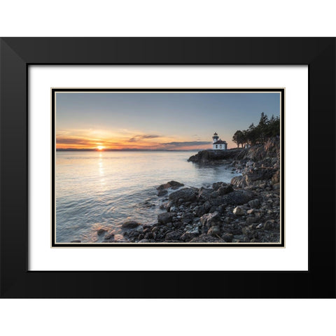Lime Kiln Lighthouse at sunset-Lime Kiln Point State Park-San Juan Island-Washington State Black Modern Wood Framed Art Print with Double Matting by Majchrowicz, Alan