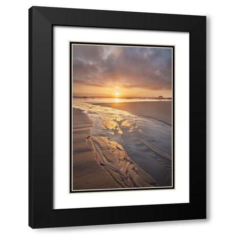 Stream flowing into the Pacific Ocean at sunset-Kalaloch Beach Olympic National Park Black Modern Wood Framed Art Print with Double Matting by Majchrowicz, Alan
