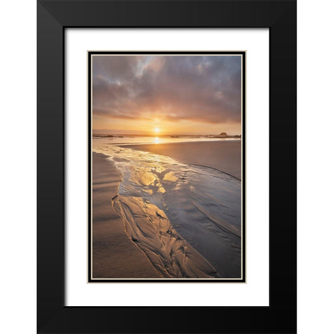 Stream flowing into the Pacific Ocean at sunset-Kalaloch Beach Olympic National Park Black Modern Wood Framed Art Print with Double Matting by Majchrowicz, Alan
