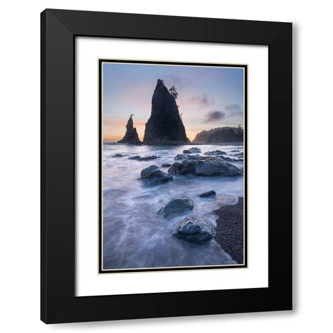 Twilight at Split Rock on Rialto Beach-Olympic National Park Black Modern Wood Framed Art Print with Double Matting by Majchrowicz, Alan
